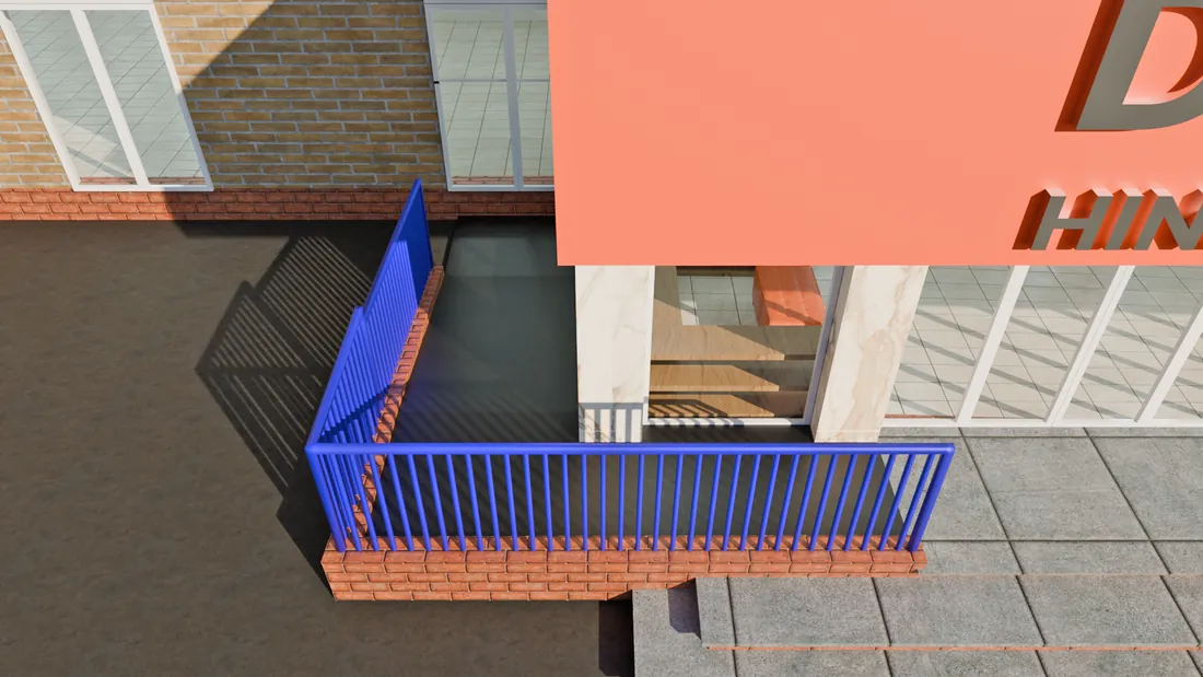 Ramp detail with high-contrast railings