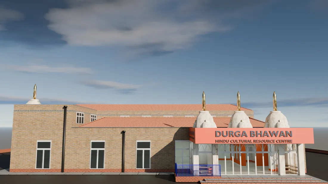Front elevation with new signage and ramp