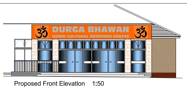 Proposed front elevation, 1:50