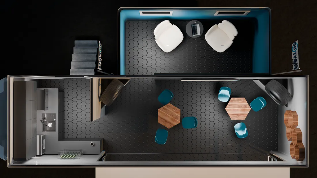 Top-down layout of the full unit