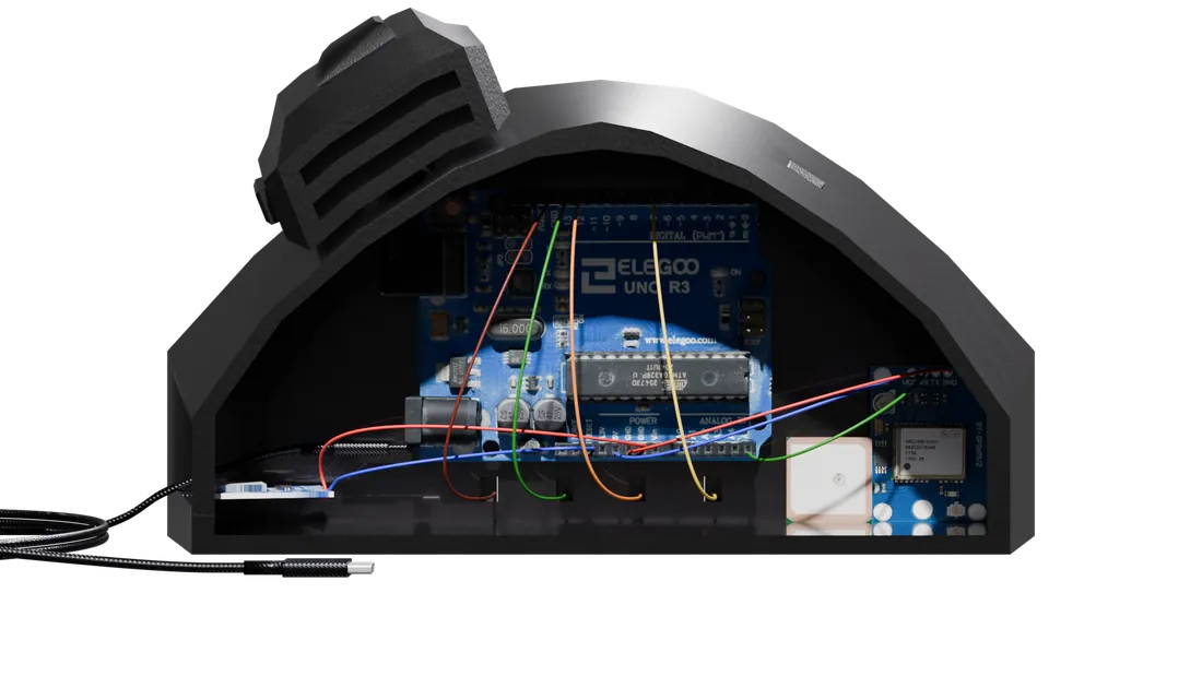 Cutaway showing the electronics